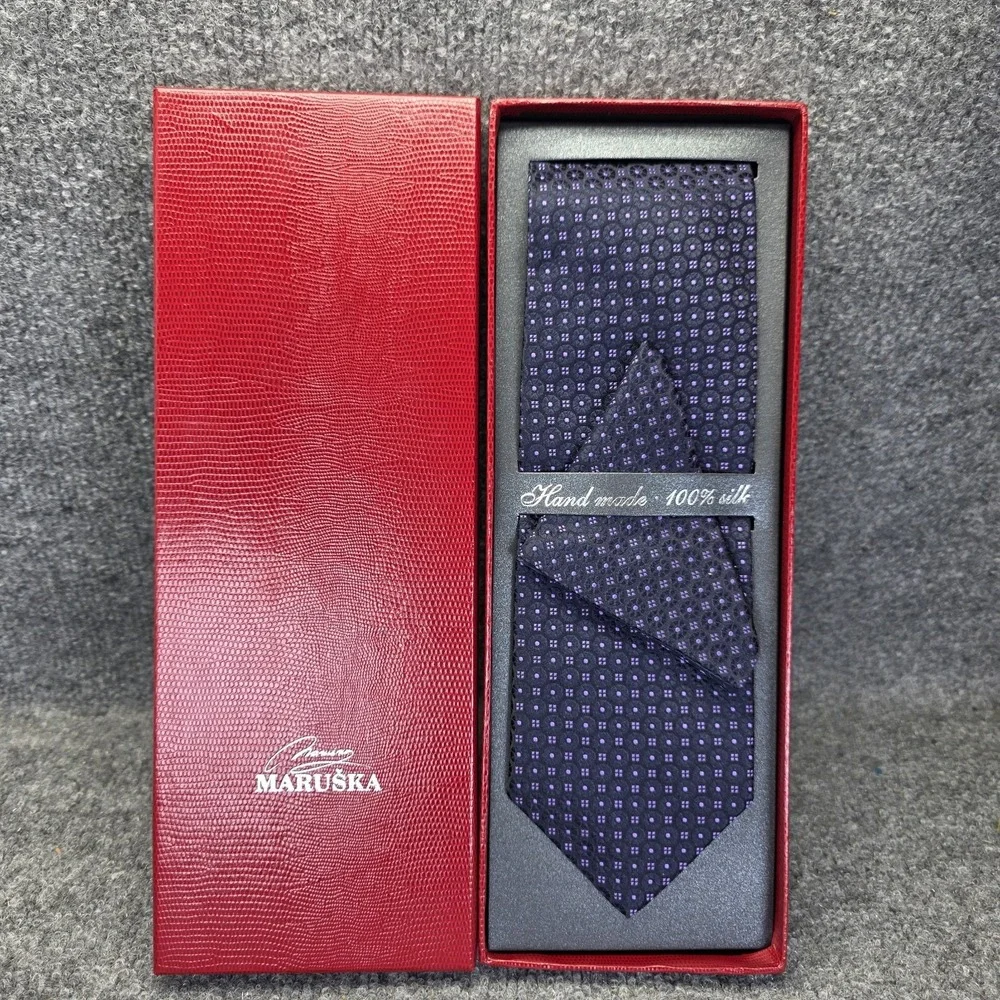 Studio Maruška Handmade Silk Tie Textured Geometric Blue